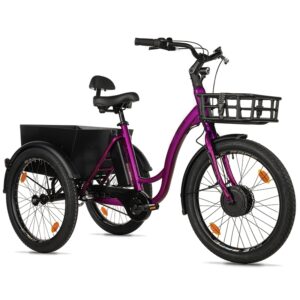 LEADER FOX LOVELO 2025 Elektromos városi tricikli 24" Mixte, fényes lila, 3 sebességes Shimano Nexus, első kerék BAFANG motor 36V 45Nm, 16,7Ah akkumul