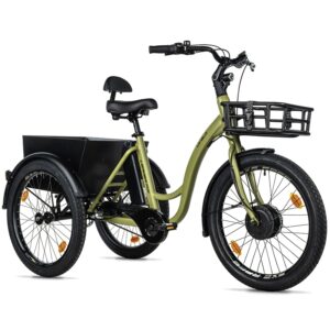 LEADER FOX LOVELO 2025 Elektromos városi tricikli 24" Mixte Kaki zöld fényes 3 sebességes Shimano Nexus Bafang első kerék motor 36V 45Nm 16,7 Ah akkum